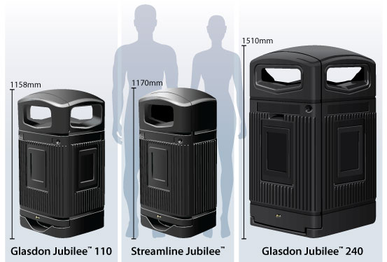 Linia produktów Glasdon Jubilee ™ obejmuje model 240 dla mobilnych pojemników na odpady.